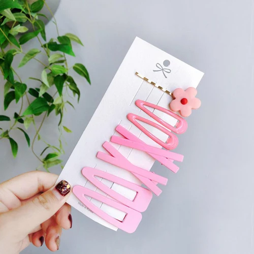Pink 7 шт./компл. цветок Заколки для волос Головные уборы Карамельный цвет блестящие заколки для волос геометрической формы заколка для волос для Для женщин нарисованной длинноволосой девочкой, аксессуары - Цвет: Pink