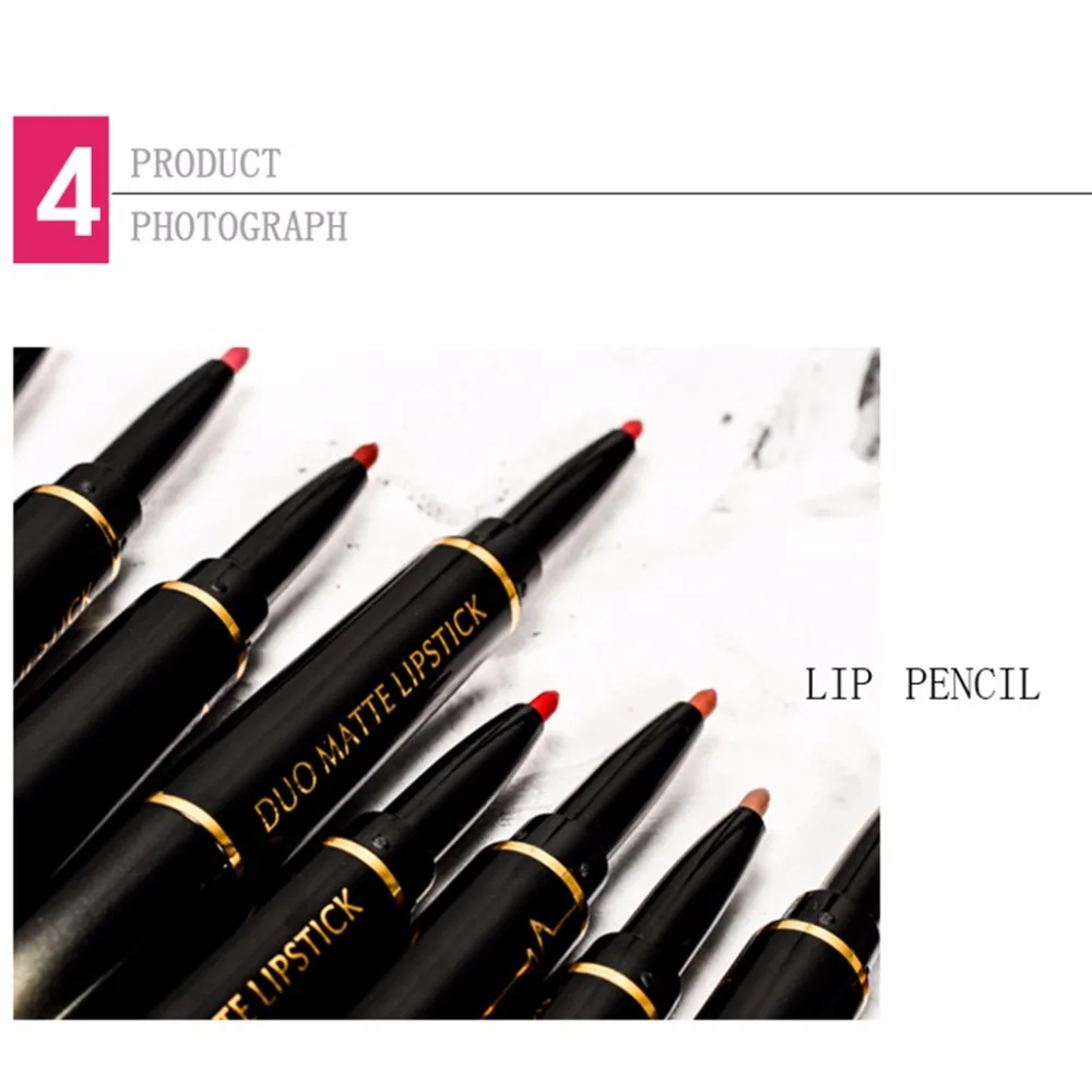 Pudaier Matte Moisturizing Double Heads Lipstick Permanent Waterproof Lip Liner |