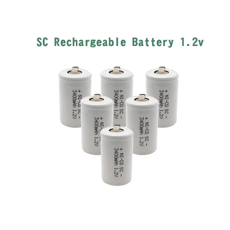 24 шт. SC 3400mah 1 2 V перезаряжаемая батарея 4/5 Sub C ni cd ячейка с вкладками для