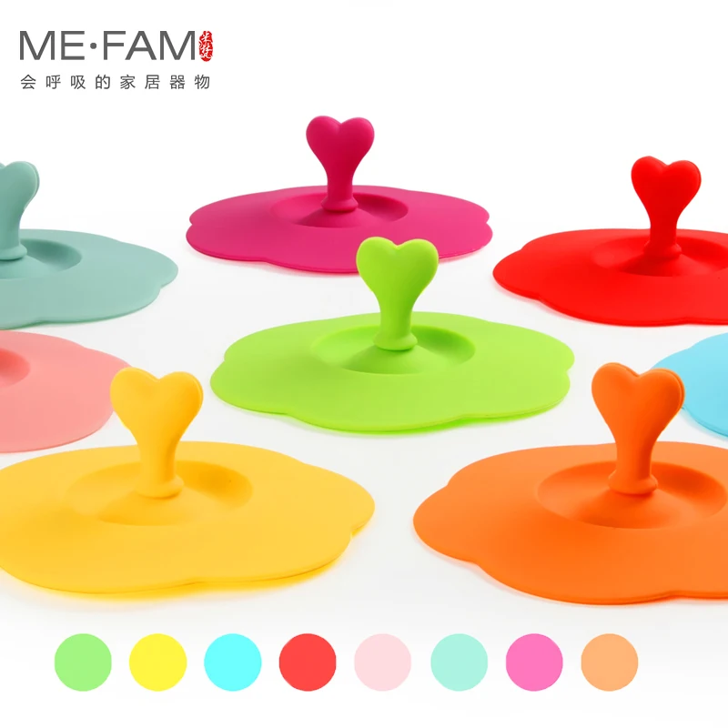 

ME.FAM Hot Cute Heart Shaped Can Clip Spoon Silicone Cup Cover 10.5 cm Seal Dust Proof Copa Lid Glass Ceramic Plastic Mug Cap