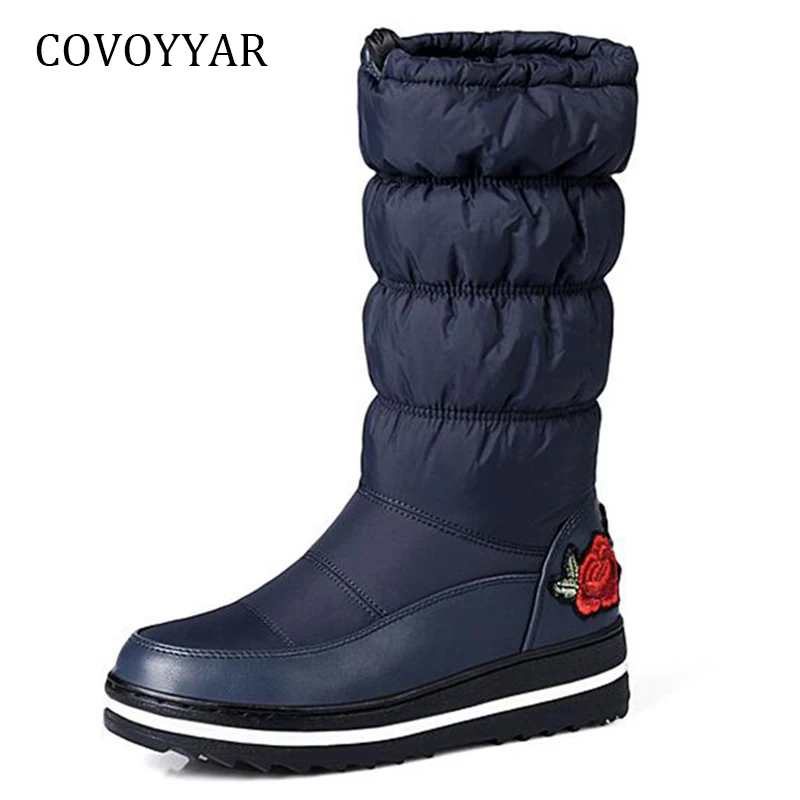 COVOYYAR/ г.; зимние сапоги; женская теплая зимняя обувь с подкладкой; сапоги до середины икры с вышитой розой; водонепроницаемая обувь на платформе; WBS925