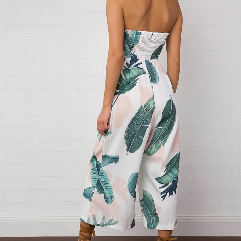 2017 Brief Lady Strapless Geometric Print Calf-Length Jumpsuits | Женская одежда