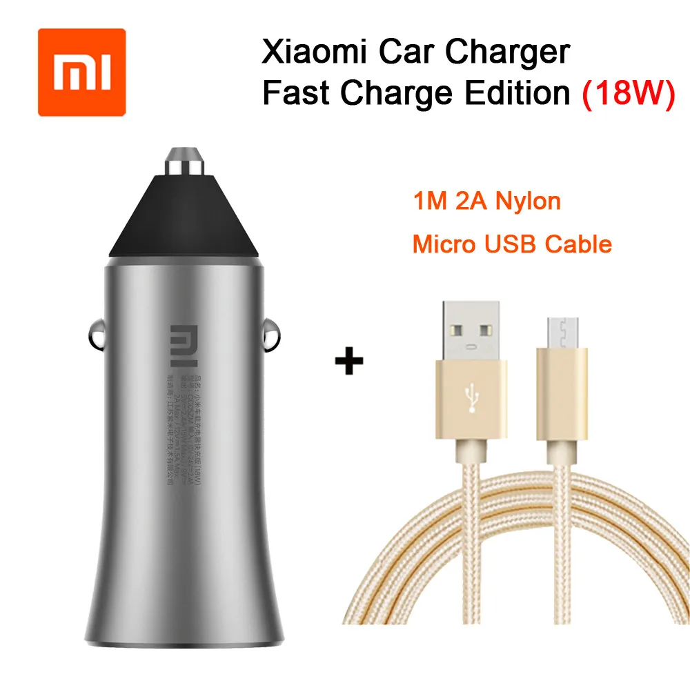 Mi18 Add Micro USB Автомобильное зарядное устройство Xiaomi, металлический стиль, быстрая зарядка, два usb-порта, универсальное автомобильное зарядное устройство, оригинальное автомобильное зарядное устройство - Тип штекера: Mi18 Add Micro USB