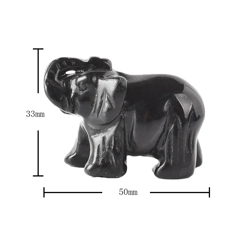 

2 inch 3 pieces Natural Gemstones black obsidian elephant figurine carved craft quartz crystals statues for kids room decoration