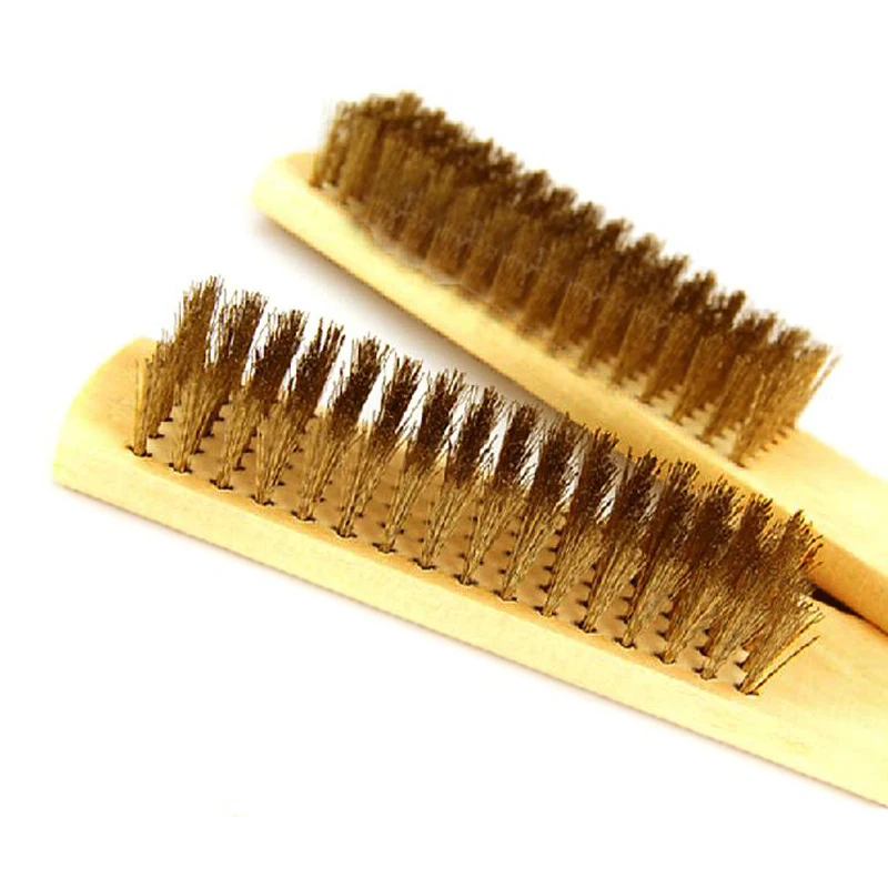 Wooden handle wire brush metal surface cleaning paint and stain removing |
