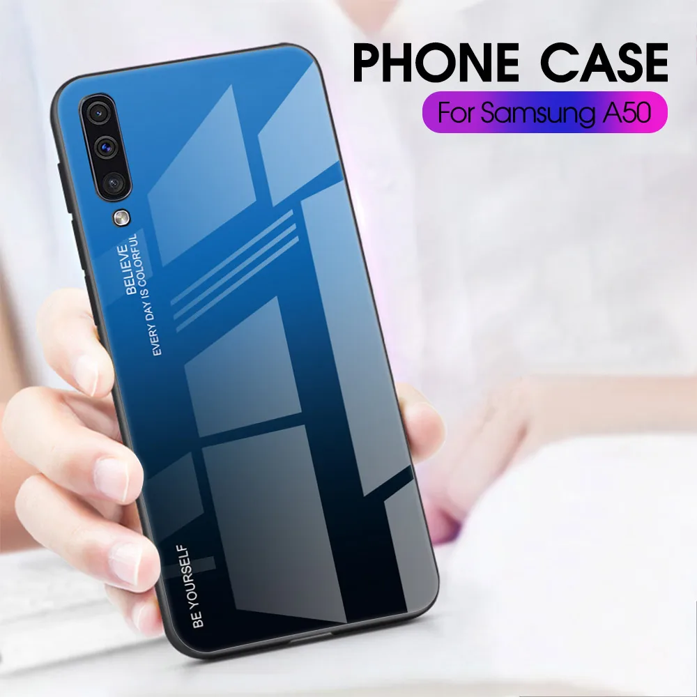 Градиентный чехол из закаленного стекла для samsung Galaxy A50, A70, A60, A40, A30, A20, E, A10, Аврора, цветная задняя крышка для samsung A50