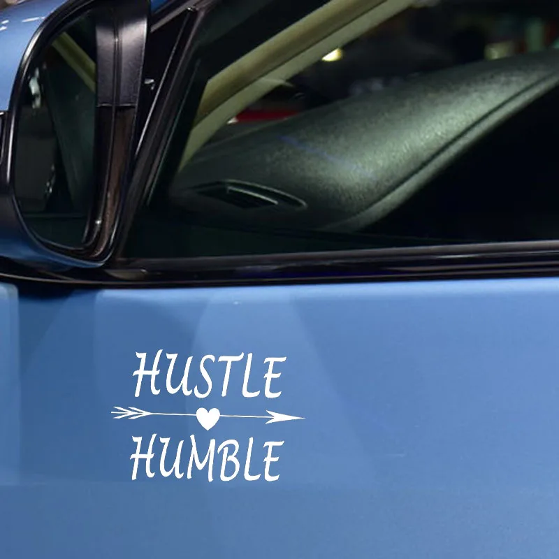 

YJZT 13.7CM*9.5CM HUSTLE HUMBLE With Arrow Funny Vinyl Decal Car Sticker Black Silver C10-02216