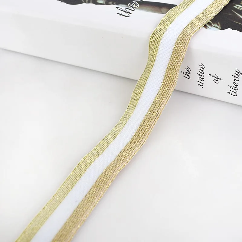whitegold 45 ярдов 2,5 см полиэстер вязание полосой Webbings спортивные брюки ткань эластичная лента растягивающиеся кружевные ленты Сделай Сам одежда аксессуары - Цвет: whitegold