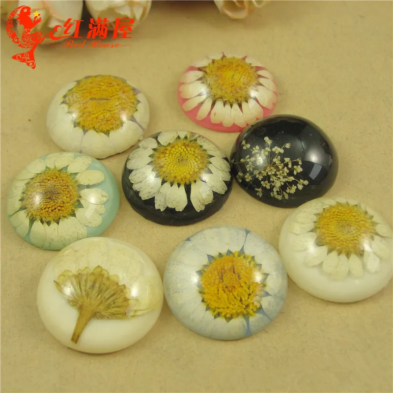 10pcs 25MM Real daisy dry flower resin cabochon round dried flatback floral scrapbooking jewelry making handmade | Украшения и