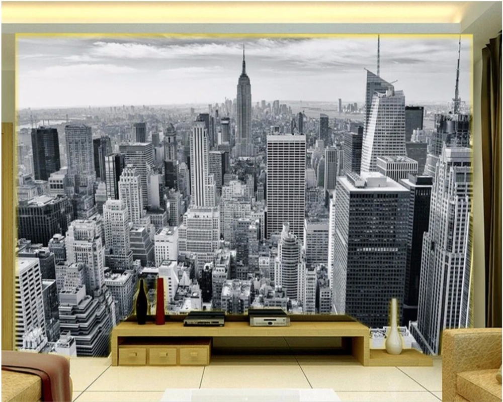 Пользовательские обои 3d Европа и США городской пейзаж черный белый ТВ фон