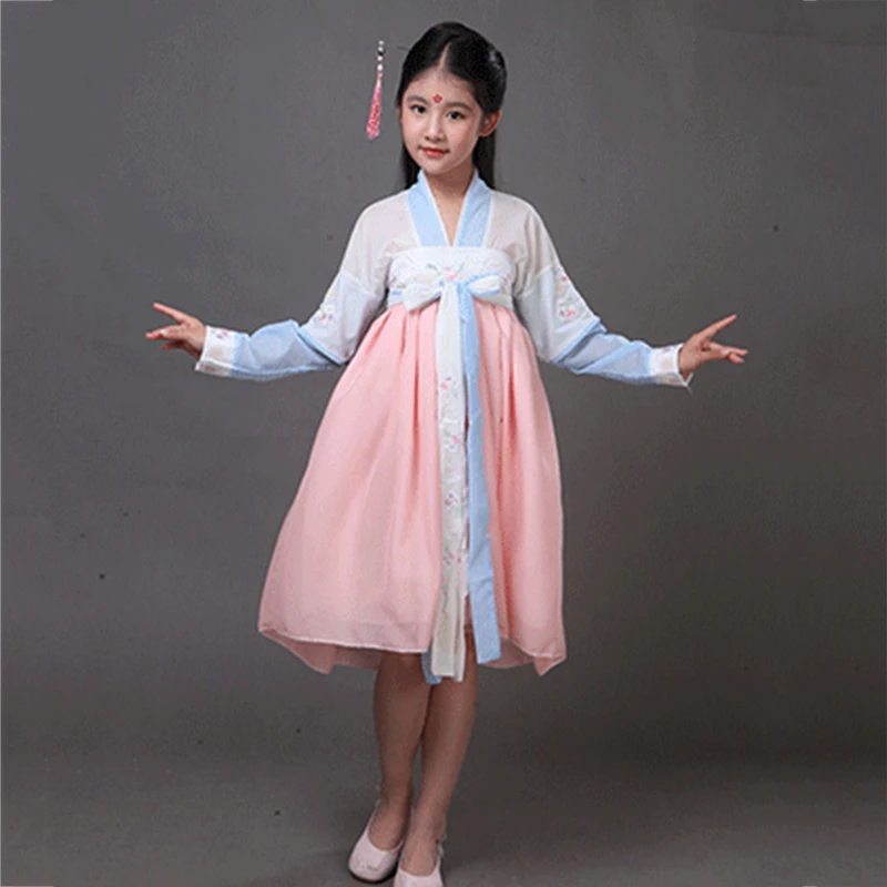 Платье Tang Hanfu с длинным рукавом традиционная одежда для девочек китайский костюм