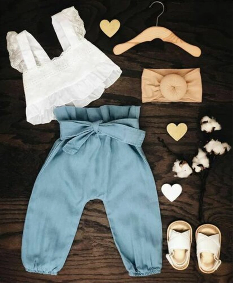 2019 г. детская одежда комплект из 2 предметов белый кружевной топ без рукавов жилет