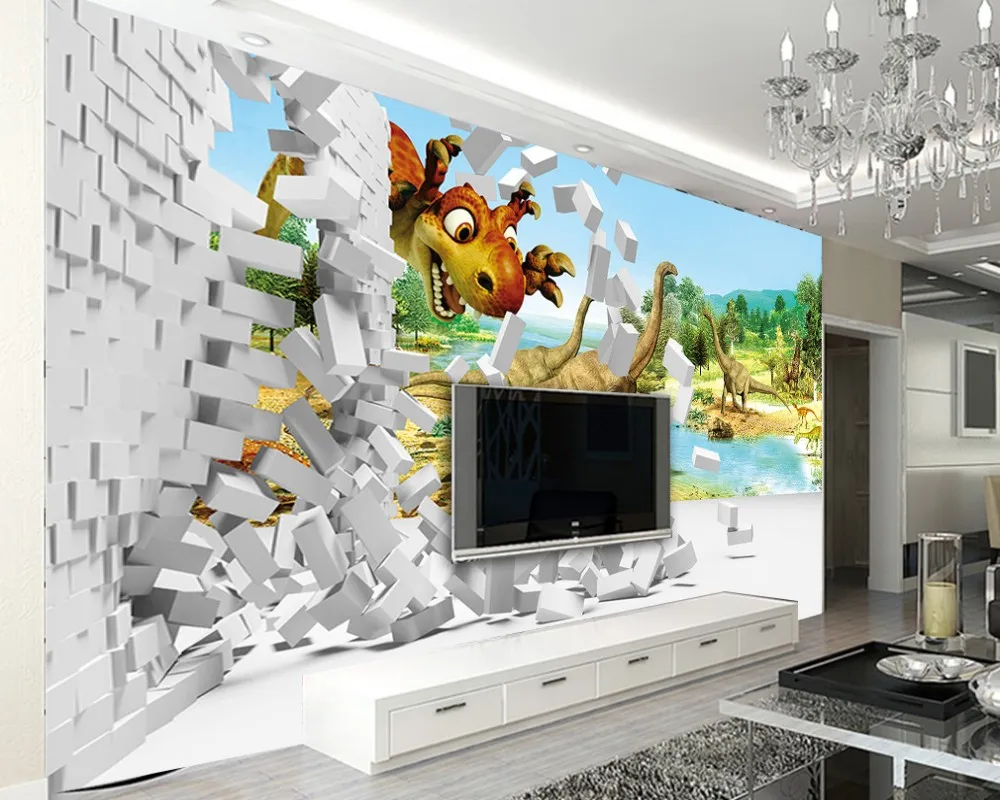 

Бесплатная доставка, 3D фотообои на заказ, динозавр, перерыв, настенный фон для телевизора, забавные мультяшные обои для детской комнаты, Нас...