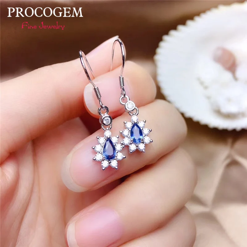 

Женские серьги-подвески PROCOGEM, из серебра 925 пробы с натуральным сапфиром, ювелирное украшение для годовщины, #549