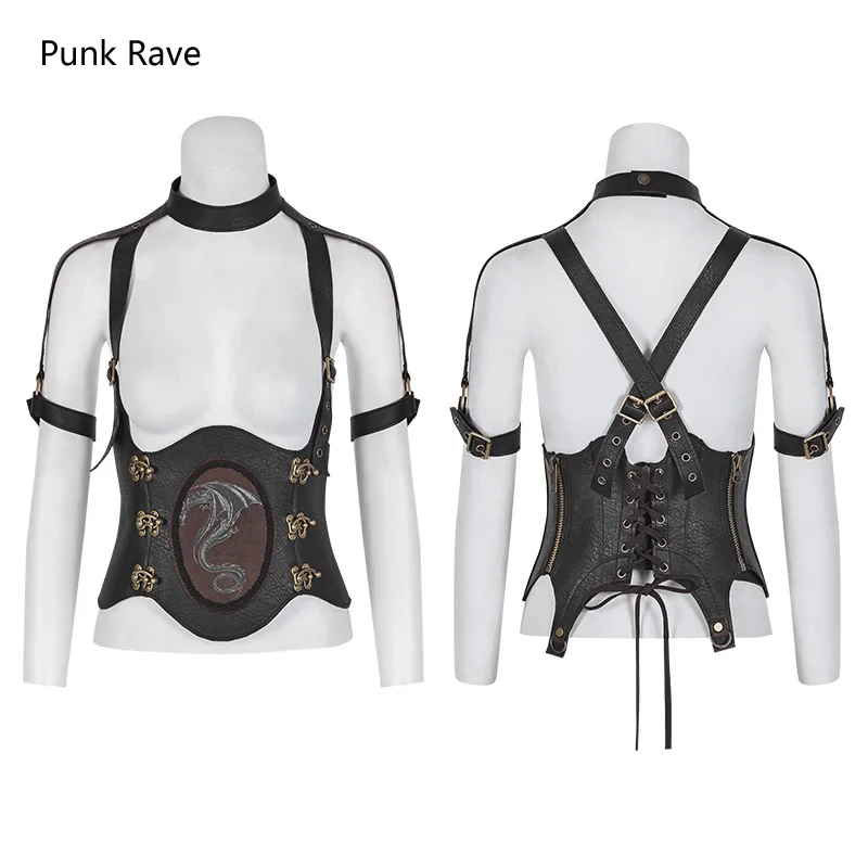 

Punk Rave Rock Steampunk Western Dragon Girdle Sexy Vest PU Leather Gothic Cosplay Performance Clothing S216