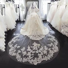 Длинная свадебная фата с гребнем, длина Аппликации белого цветацвета слоновой кости, 3 м