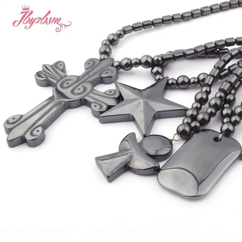 4x5mm Column (No Magnetic) Black Hematite Stone Beads Star Cross Pendant for Necklace Women Fashion Jewellery 18&quot Free Shipping |