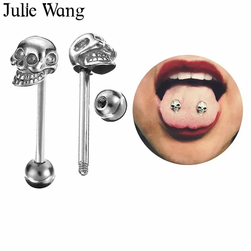 Julie Wang 1 шт. череп из нержавеющей стали пирсинг языка серебряный цвет перегородка промышленные фотоэспандеры