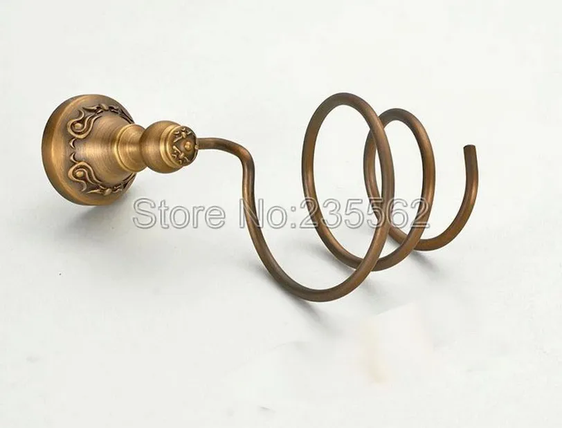 Античный латунный фен для волос держатель спиральная полка ванной настенный