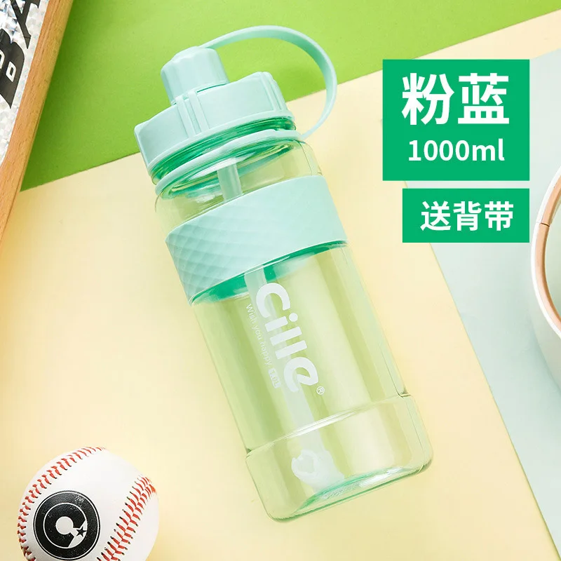 1000ml blue New Arrival 2000ml/3000ml Large Capacity Plastic bottle Sport Drinking bottle with strap Straw portable Water Bottle BPA Free - Цвет: 1000ml blue