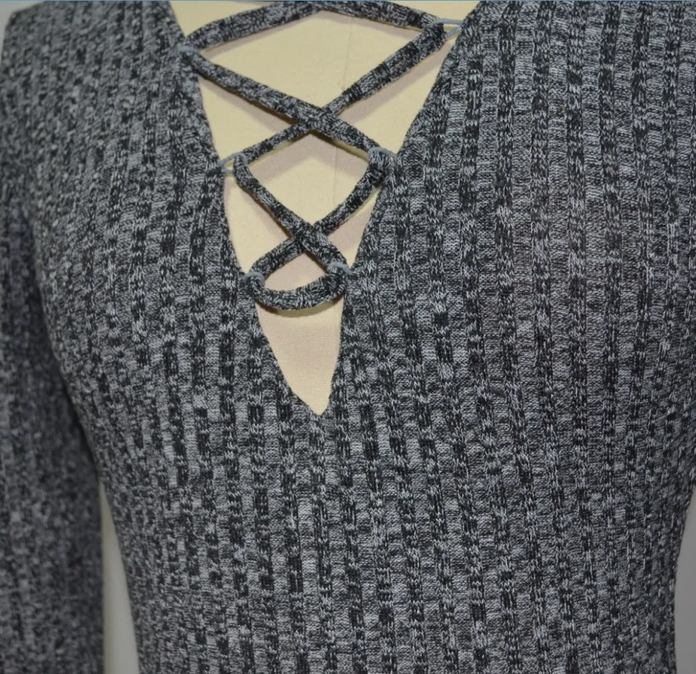 Женское трикотажное платье с V образным вырезом длинным рукавом|dress v-neck|zipper