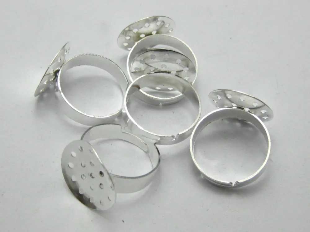 

50 Silver-plate Plated Adjustable Ring Blank Findings on Base 16mm Mesh Sieve Pad