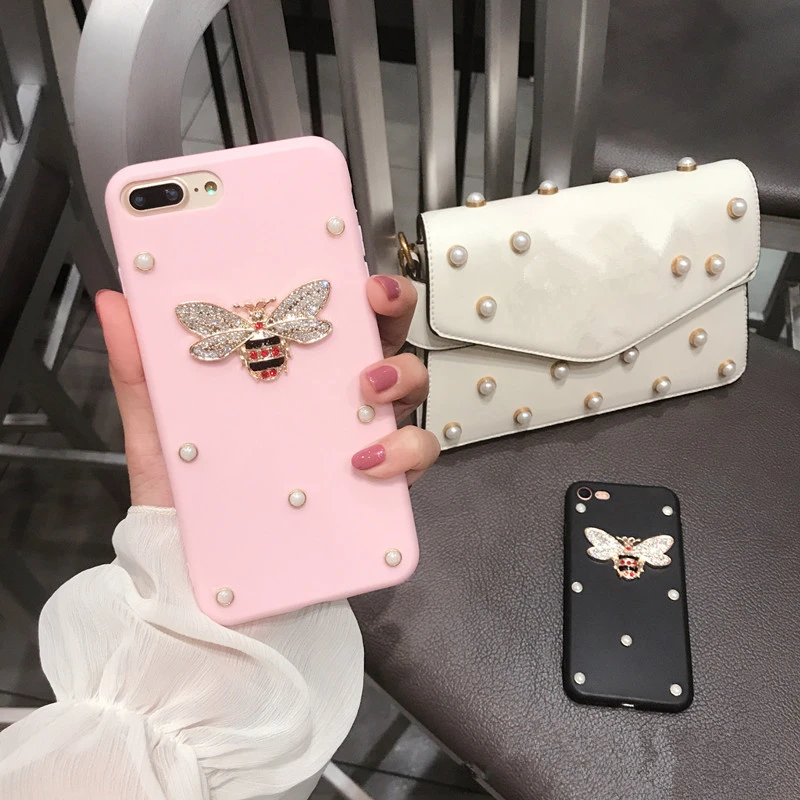 Luxury Retro 3D Diamond pearl bee snake soft case for iphone 5 5s 6 6s 7 8 plus 10 X cover luxury XS max XR Capa |