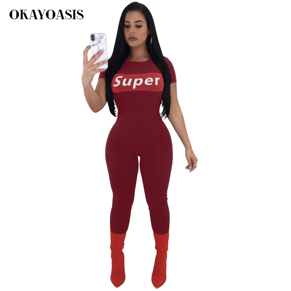 OKAYOASIS/женские комбинезоны с буквенным принтом 5 цветов летний Облегающий
