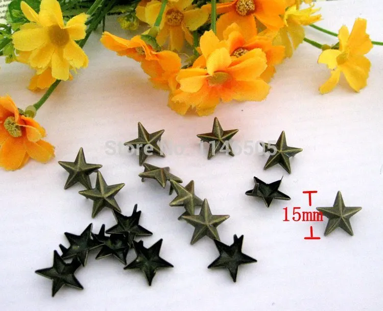 

Wholesale 200pcs 15mm Bronze Star Metal Studs, Rivet and Spike, decorative Stud for clothing Punk Leather for Clothes Decorative