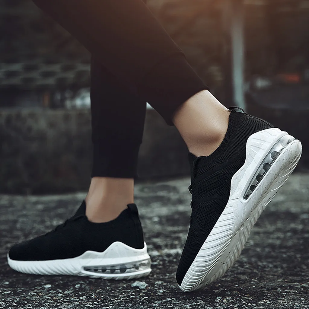 Мужские кроссовки на воздушной подушке черные дышащие шнурках нескользящей