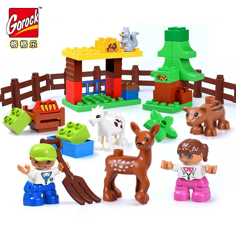 GOROCK Большой размер DIY Happy Farm Zoo с животными набор Duplo блоки кирпичи развивающие