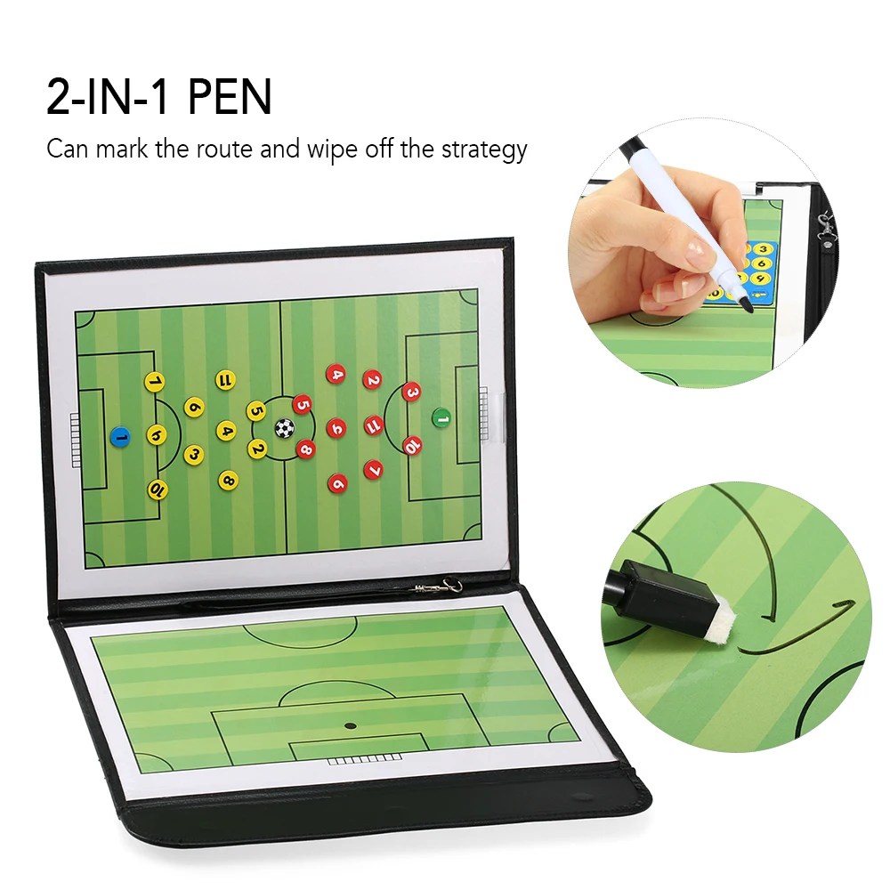 

Folding Magnetic Football Tactic Board Soccer Coaching Strategy Board Tactical Plate Tool with Marker Pieces and 2-in-1 Pen