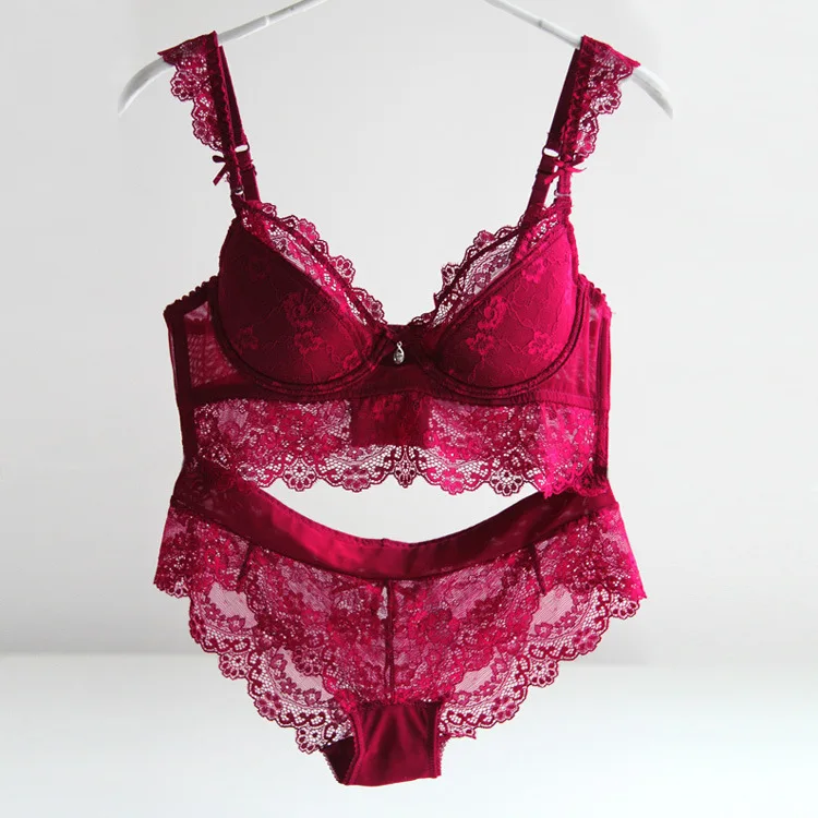 wine red Varsbaby европейский и сексуальный кружевной бюстгальтер с тонкой чашкой комплект нижнего белья для женщин B C чашка - Цвет: wine red