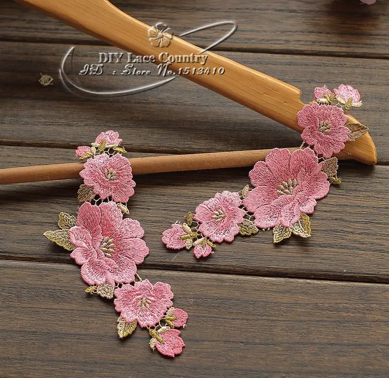 Размер 19*7 см (2 шт.) вышитая Полиэстеровая Кружевная аппликация швейная для