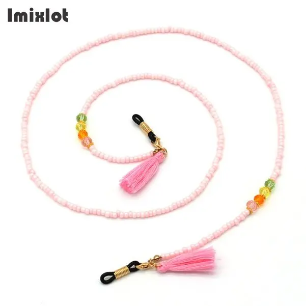 Pink Модные женские бусы цепь синий/серый/розовый очки с кисточками для чтения цепочка для очков держатель шнура шейный ремень веревка - Цвет: Pink