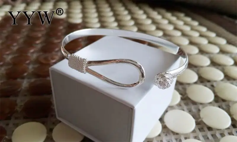 Fashion Romantic Silver Plated Rose Cherry Flower Carve Chain Cuff Bangle Bracelet For Women Simple Gift 925 Caved Jewelry