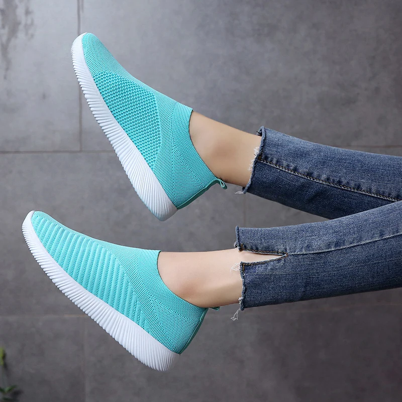 

Women Knitting Slip On Spring Flat Loafers Ladies Plus Size Comfort Breathable Mesh Soft Walking Shoes Female Fashion Footwear