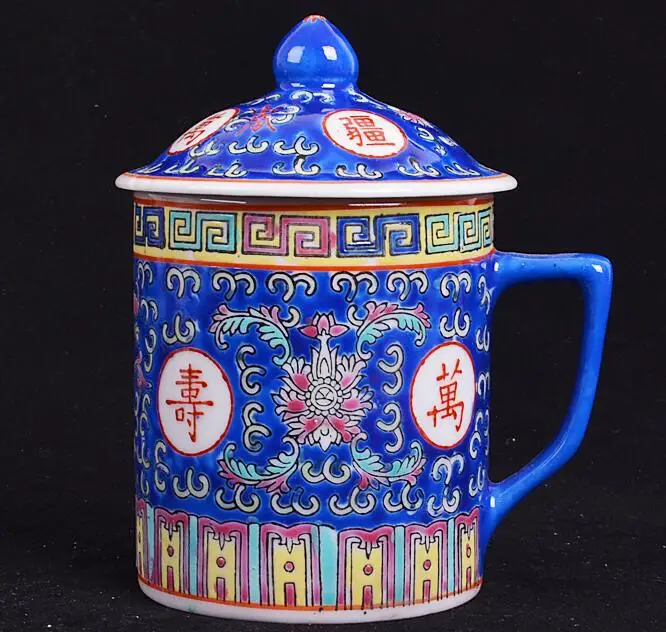 

Традиционный Китайский Цзиндэчжэнь, керамическая синяя и стандартная красная/синяя/желтая чашка для чая с крышкой, посуда для напитков 300 мл