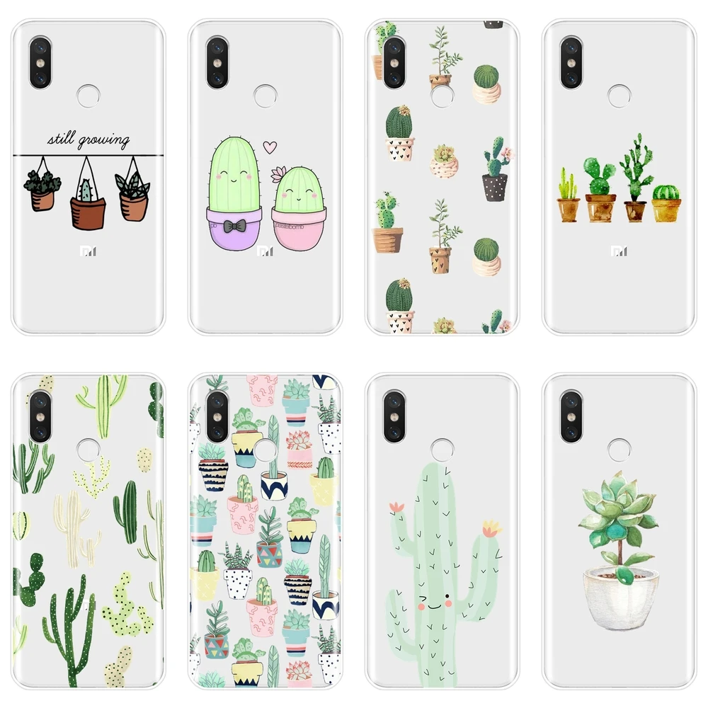 Чехол для Телефона С КАКТУСОМ и цветами Xiaomi MI A1 A2 Lite Mi5 Mi6 Mi8 силиконовая Мягкая