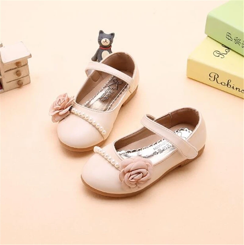 beige Weoneit/обувь принцессы для девочек на весну и осень, Новая корейская детская Праздничная обувь с цветочным рисунком, кожаная обувь для девочек, три цвета - Цвет: beige