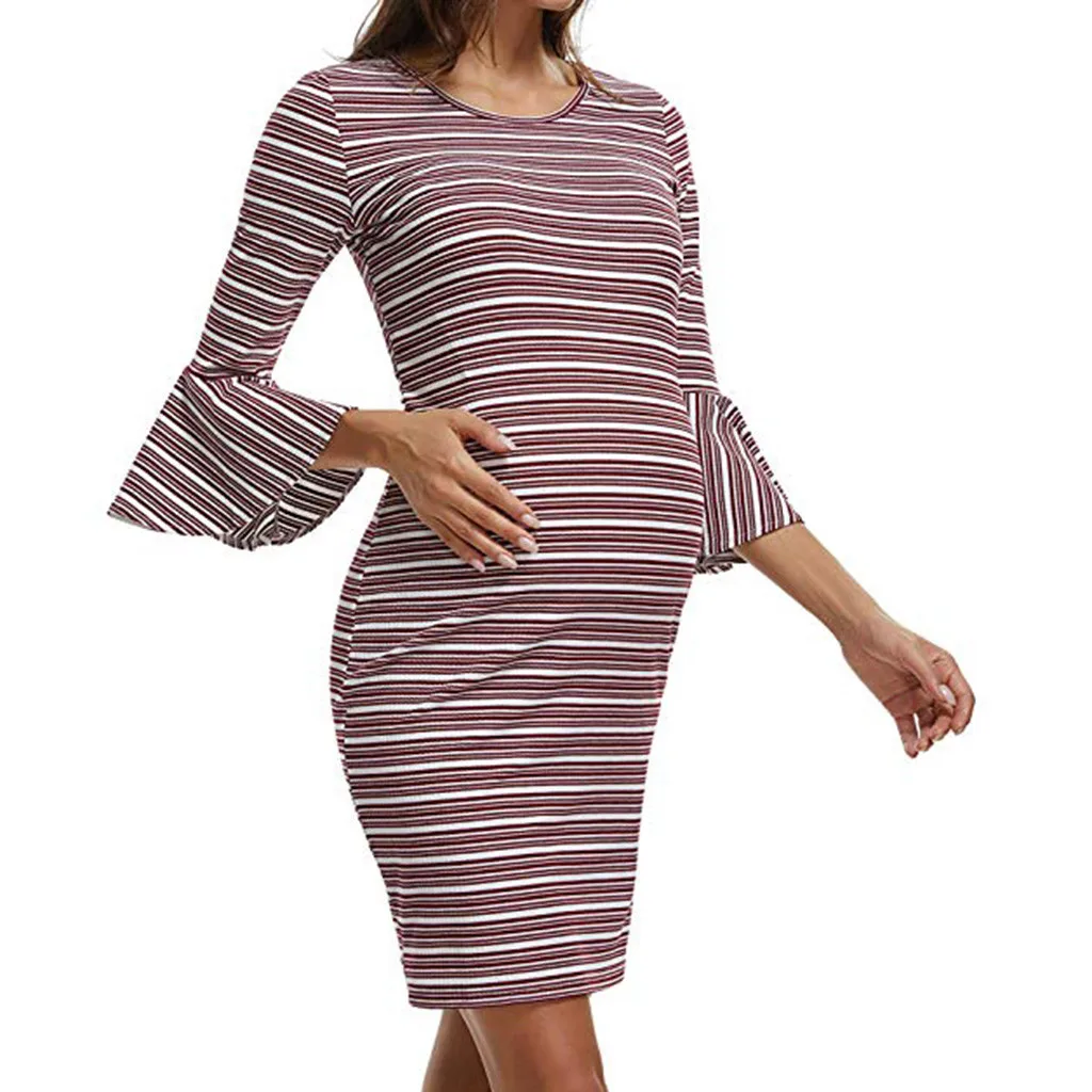 Мода для беременных Для женщин полосатые рукава женское платье прямое