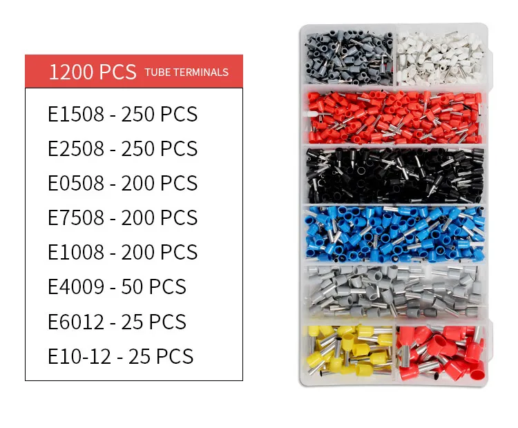 1200PCS 1200 шт./компл. Изолированный Шнур контактный конец клеммные наконечники комплект провода медь обжимной разъем Электрический обжимной концевик клеммы - Цвет: 1200PCS