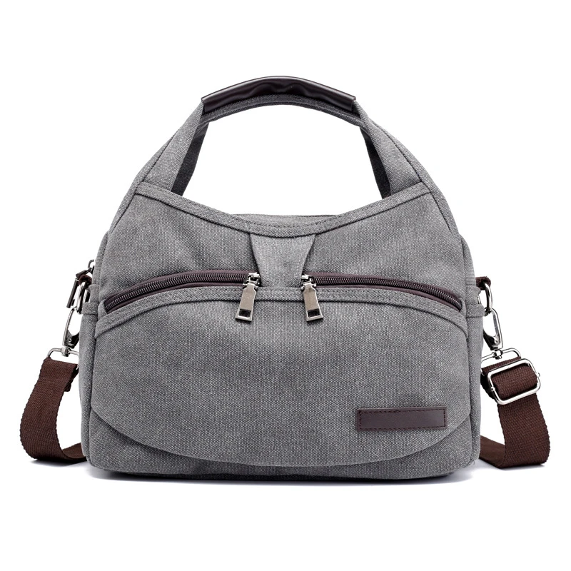 Light Gray Женские холщовые сумки, женские сумки на одно плечо, женская сумка через плечо, винтажная однотонная сумка с несколькими карманами, женская сумка-тоут, светильник серого цвета - Цвет: Light Gray