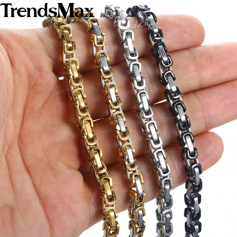 5mm Men's Bracelet Gold Silver color Stainless Steel Byzantine Link Chain Bracelets 2018 Fashion Men Jewelry Hip Hop 7-11&quot KBB6 -
