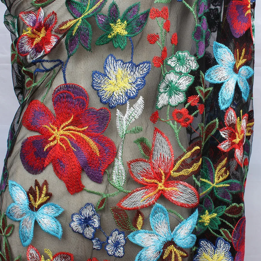 Тяжелый вышитый красный цветок кружева чистая ткань Цветочная вышивка свадебное