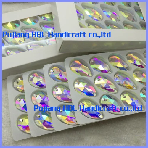 60pcs/lot 17X28MM Teardrop Grid Sew on Stone Crystal Clear AB 2 holes color Flatback Droplet Sewing For Dress Garment |