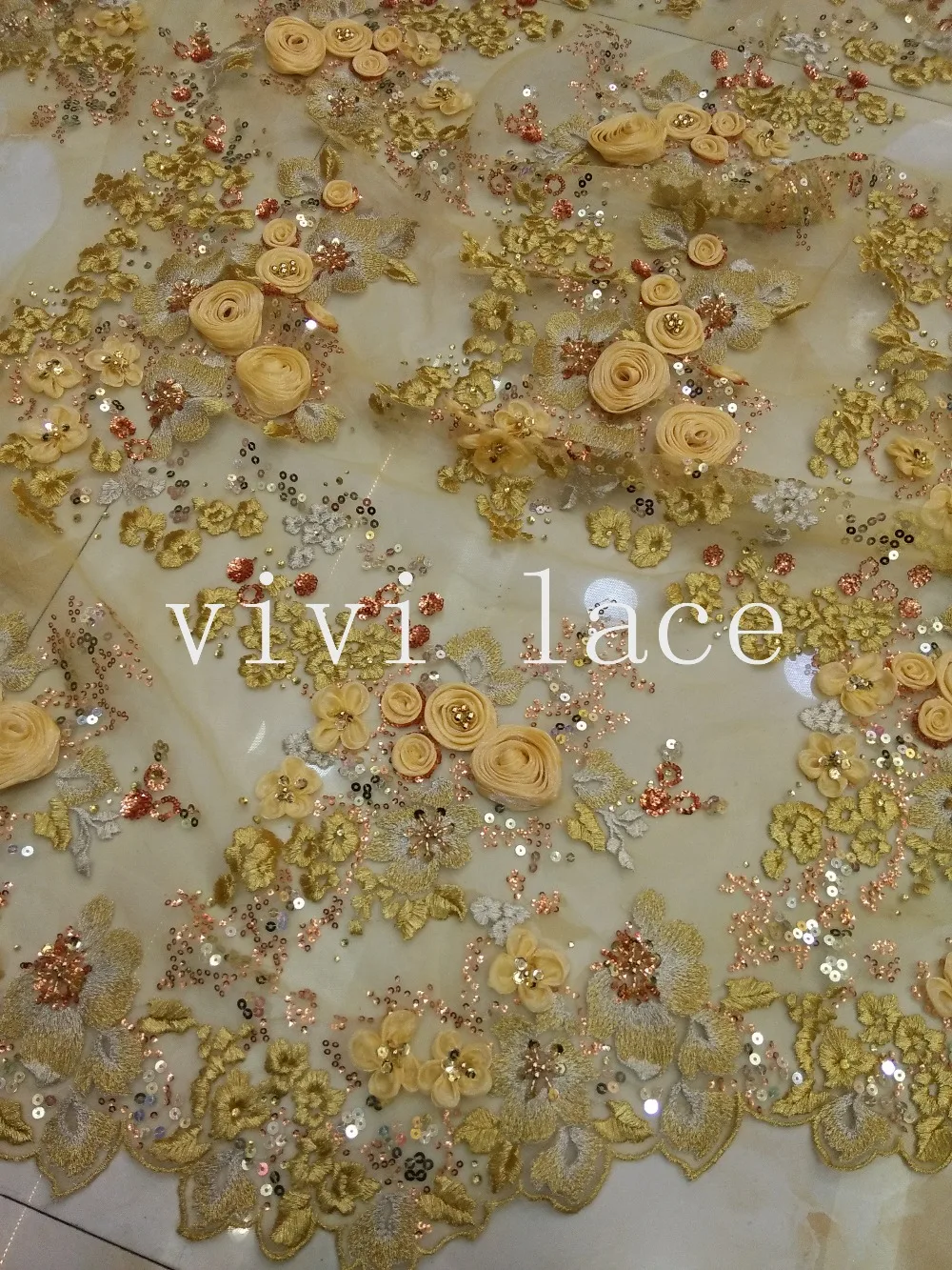 5 ярдов HT612 желтый жемчуг горный хрусталь блесток вышивка Французский сетчатый