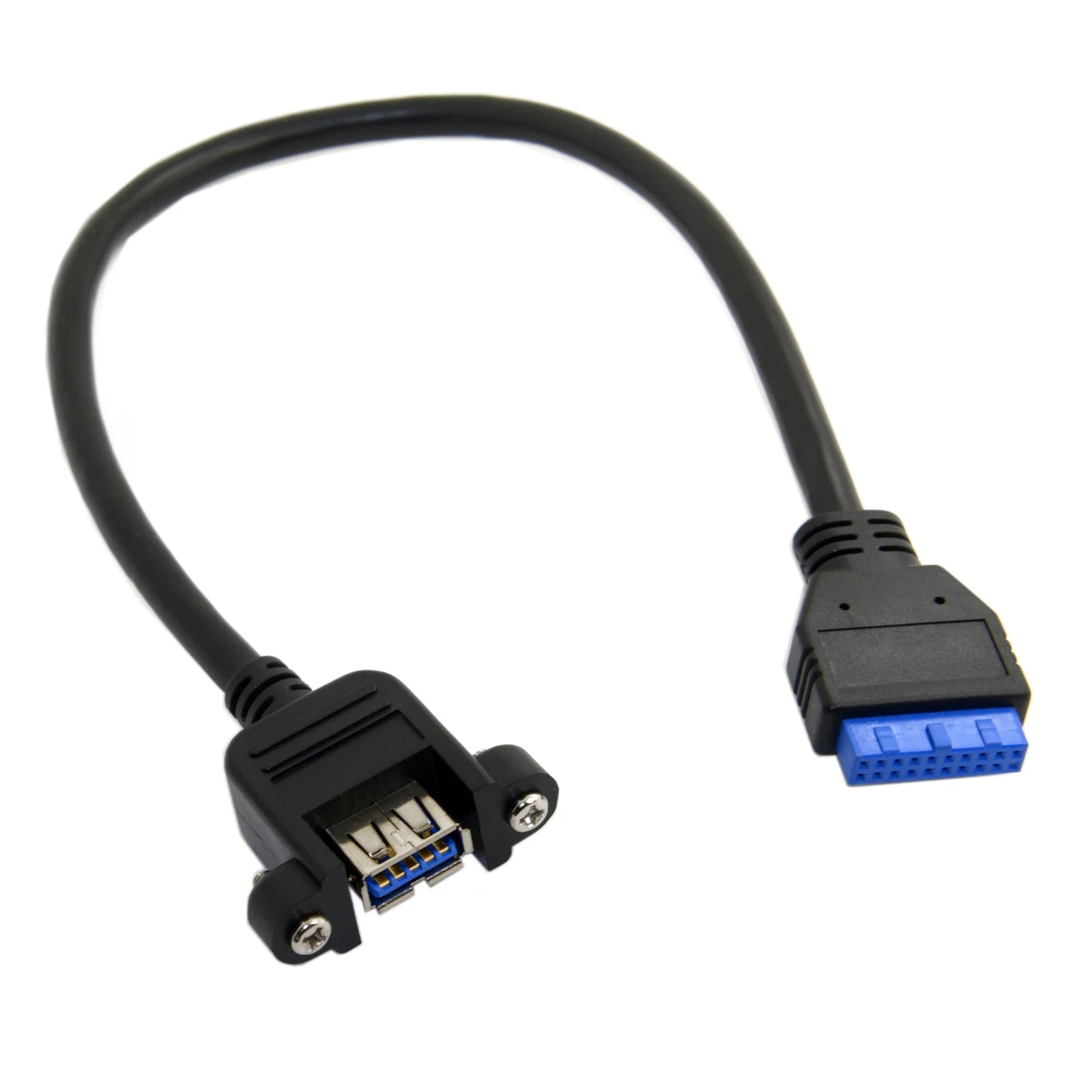 

CYDZ Female USB 3.0 Single Port A Screw Mount Type to Up Angled Motherboard Header 20pin Cable 25cm