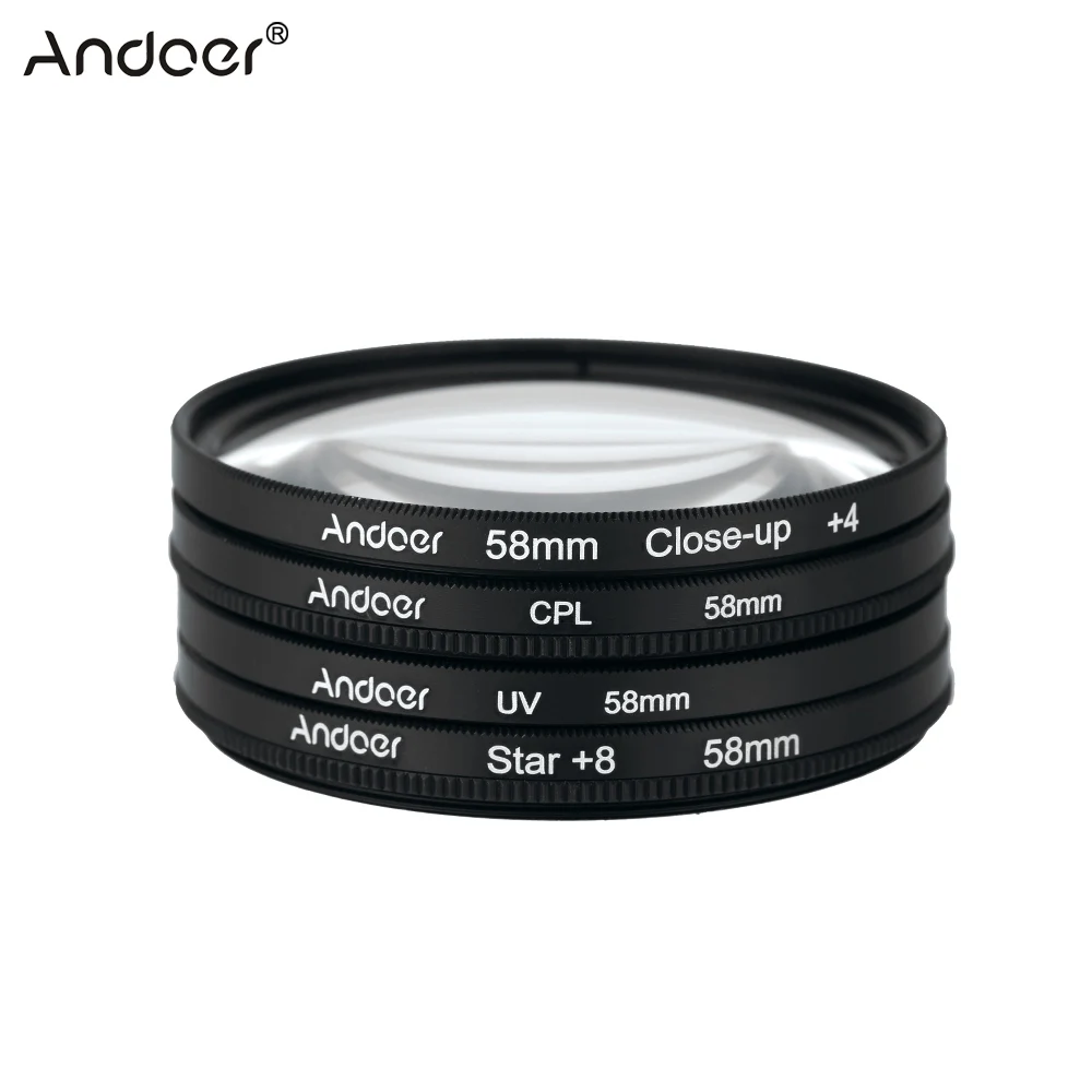 Andoer 58 мм UV + CPL Close-Up 4 Star 8-точечный фильтр круговой комплект для Nikon Canon Pentax Sony DSLR