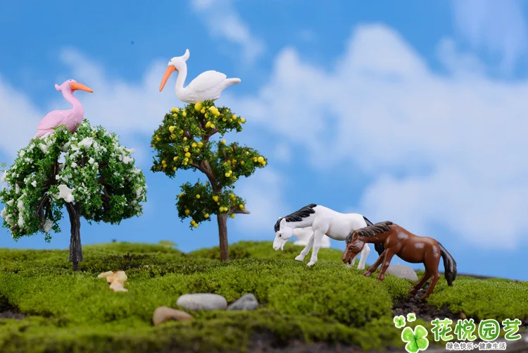ZOCDOU 2 шт. изящная лошадь мох пастбище Caballo модель Маленькая Статуэтка фигурка мини ремесла орнамент миниатюры DIY Декор Стола